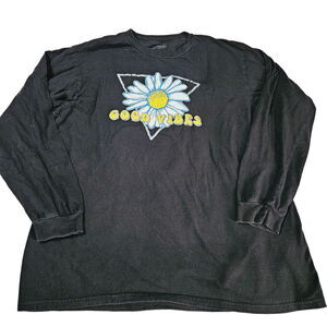 Chic & Cheerful Womens T-Shirt Black Size XL 100% Cotton Long Sleeve Good Vibes